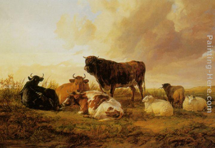 Thomas Sidney Cooper Cattle and Sheep in a Field